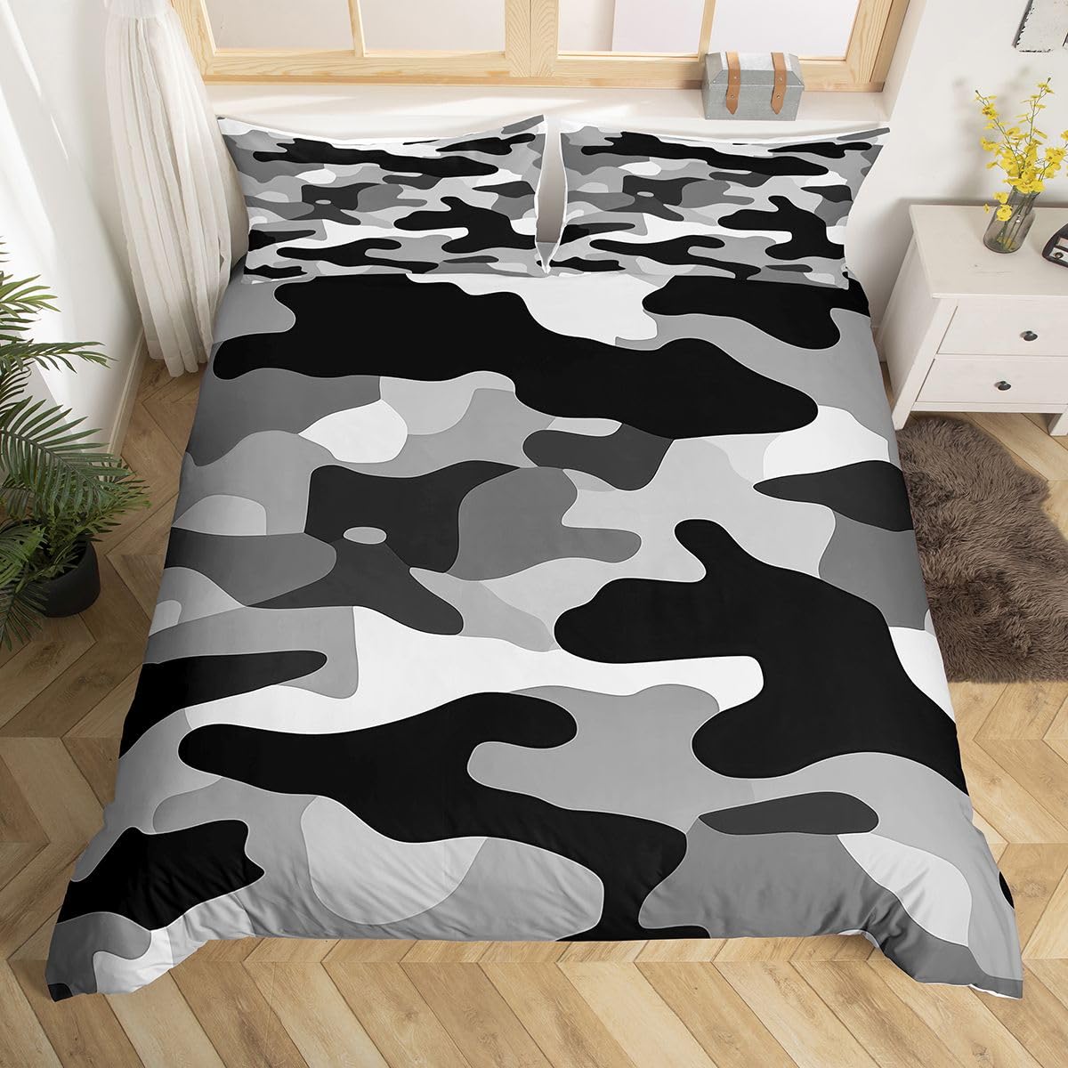 Homewish Camo King poszewka na kołdrę dom wiejski kamuflaż zestaw pościeli czarna szara poszewka na kołdrę nastoletni chłopcy mężczyźni wojskowe zestawy łóżek