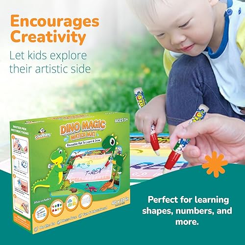Miniatura 3 de Channie's Alfombrilla de agua reutilizable de dinosaurio mágica para niños de 3 años en adelante, tapete de dibujo acuático con bolígrafos de agua,