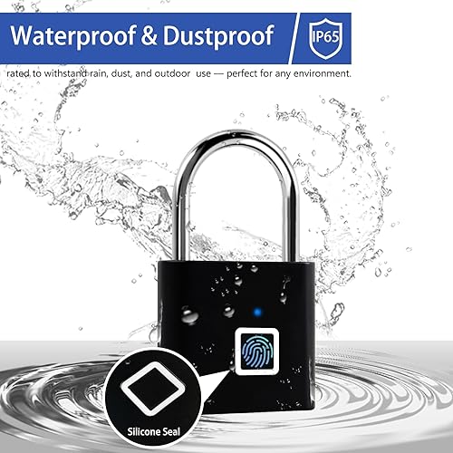 Miniatura 5 de UMIKSMART - Candado de huellas dactilares, cerradura inteligente biométrica sin llave con batería recargable USB-C, candado de aleación de zinc para
