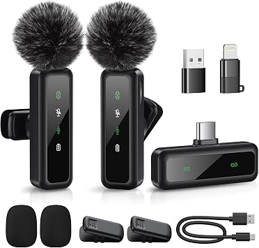 2026 Pin Microphone, Wireless Lavalier Microphone, Compatible with iPhone/Android/USB-C Simultaneous Usage, Plug and Play, Clip Type, Automatic Pairing, Instant Connection, Noise Reduction, No Sound