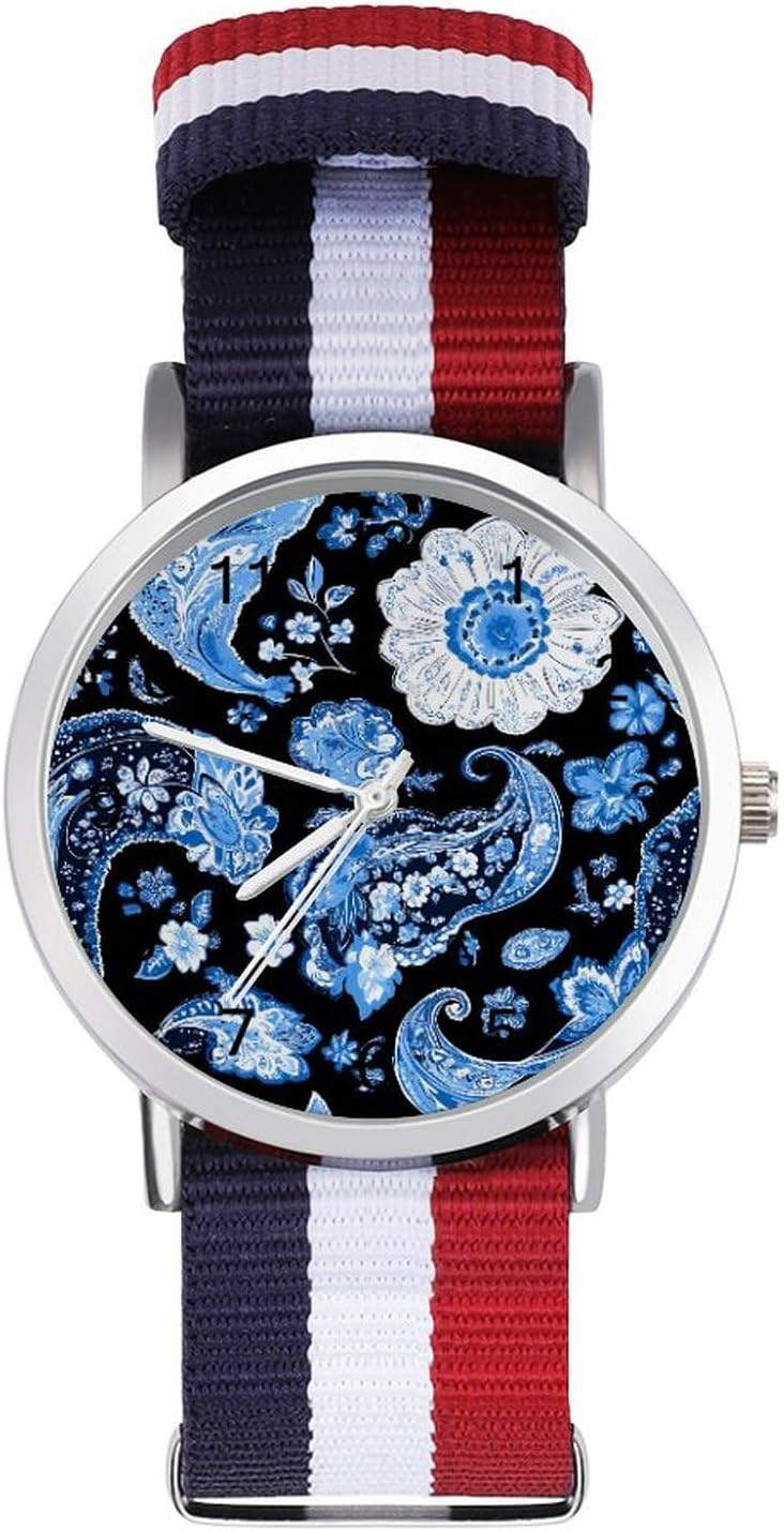 Blue Paisley Pattern Funny Wrist Watches for Men Women Fashion Graphic Watch for Work Workout