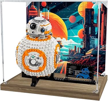 Acrylic Display Case for Lego 75187 BB-8 Robot Building Set Dustproof Display Box & Showcase, Display Box Compatible with Lego 75187 -Only Display case Wooden Base