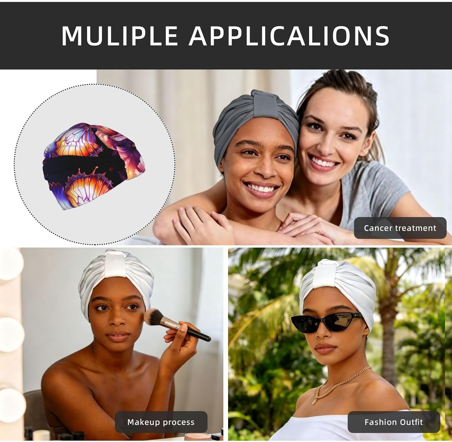 Purple Butterfly Comfortable Pre-Tied Turban Headwrap - African Style Elastic Beanie For Chemo Patients, Adjustable Hair Cover Scarf For Yoga, Running, Or Daily Fashion image 5