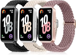 [AGUPERFIT] コンパチブル Huawei Band 10/9/8 バンド - 3本セット、ナイロン編み伸縮性交換ベルト 無段階に調整なステンレススチールループ付き エレガントで快適な ファーウェイバンド 10/9/8に対応 (ブラック/スターライト/スモークバイオレット)