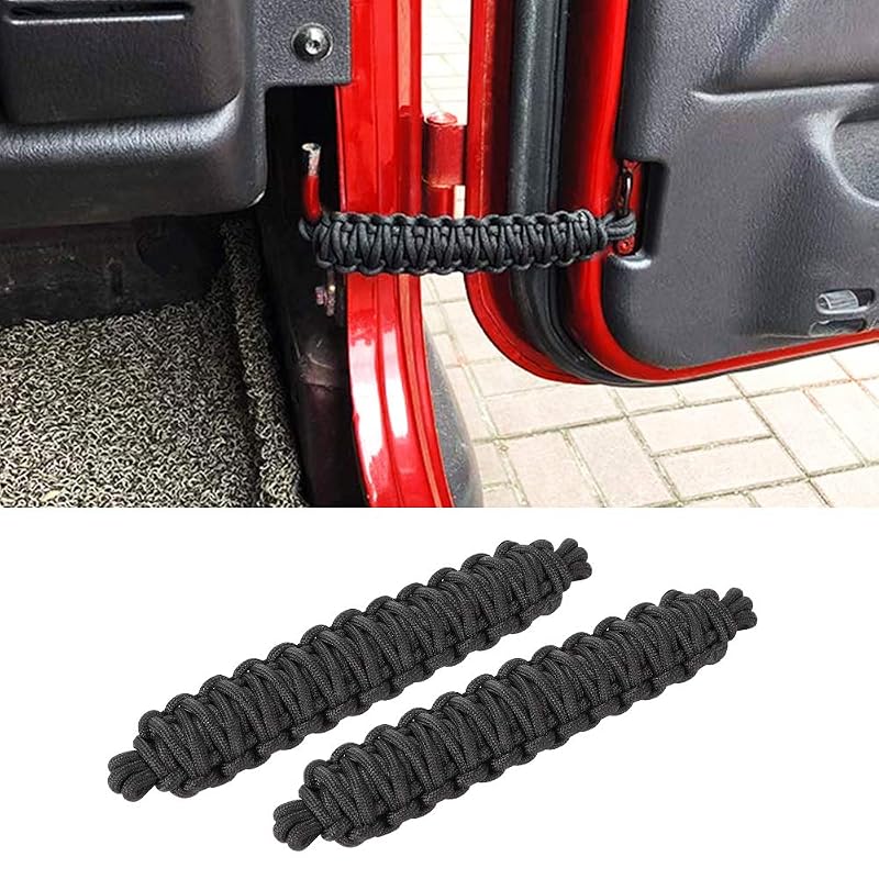 Limitadores de abertura de porta Savadicar para Jeep Wrangler YJ TJ JK JKU JL JLU 4xe e Gladiator JT, paracord preto, kit com 2 peças