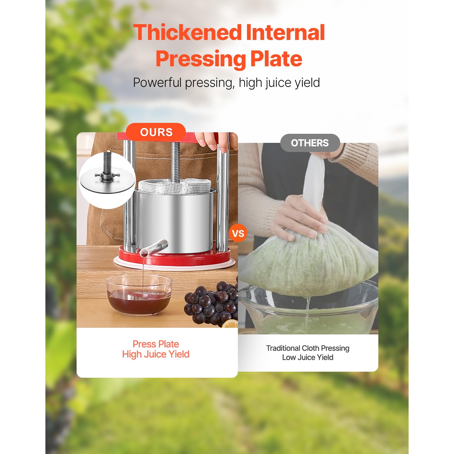 Happybuy 1.65L (0.44 Gal) Fruit Wine Press - 2 Stainless Steel Barrels! Manual Juice Maker Ideal for Cider, Apple, Grape, Tincture, Honey & Olive Oil. Perfect for Outdoor & Home Kitchens