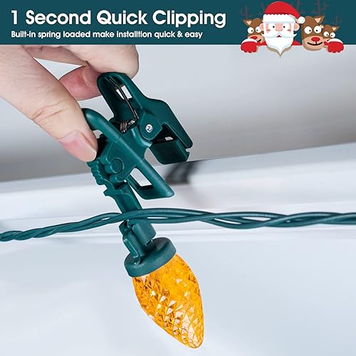 Miniatura 4 de Luces LED C9 de Navidad para exteriores, 68 pies, 100 luces LED de fresa con 100 abrazaderas de resorte, impermeable, grado comercial, extensible,