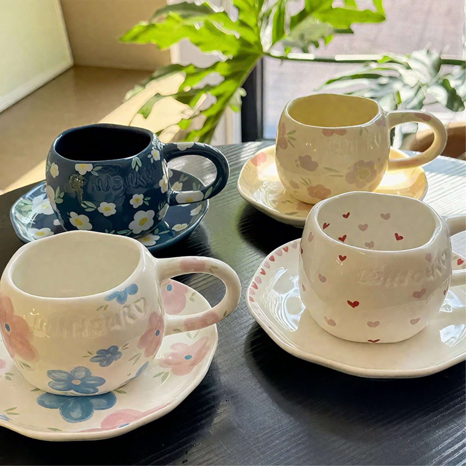 220ml/8oz ceramica fiore colazione latte tazza con manico rosa fiore viola -220ml.