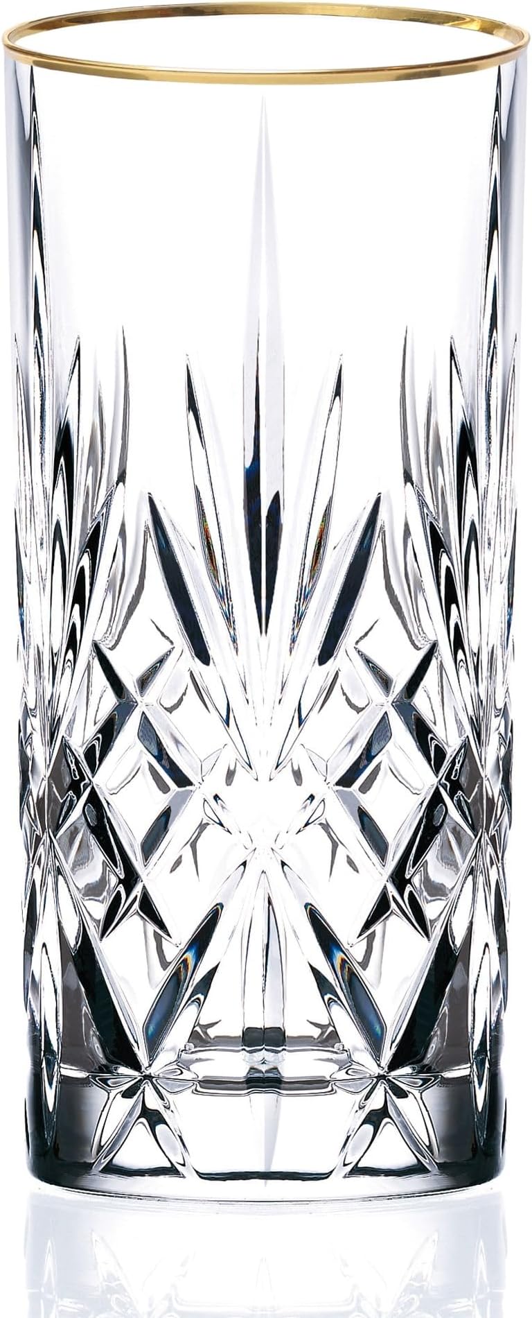 Lorren Home Trends Siena Collection Crystal Water Beverage or Ice Tea Glass with Gold Band Design, Set of 4,12 ounces