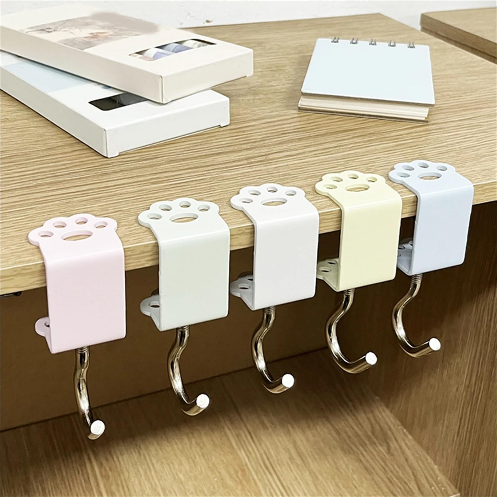 Accroche Sac Crochet de suspension réglable for bord de bureau, support for casque de jeu, organisateur de bureau rotatif(Pink 4pcs)