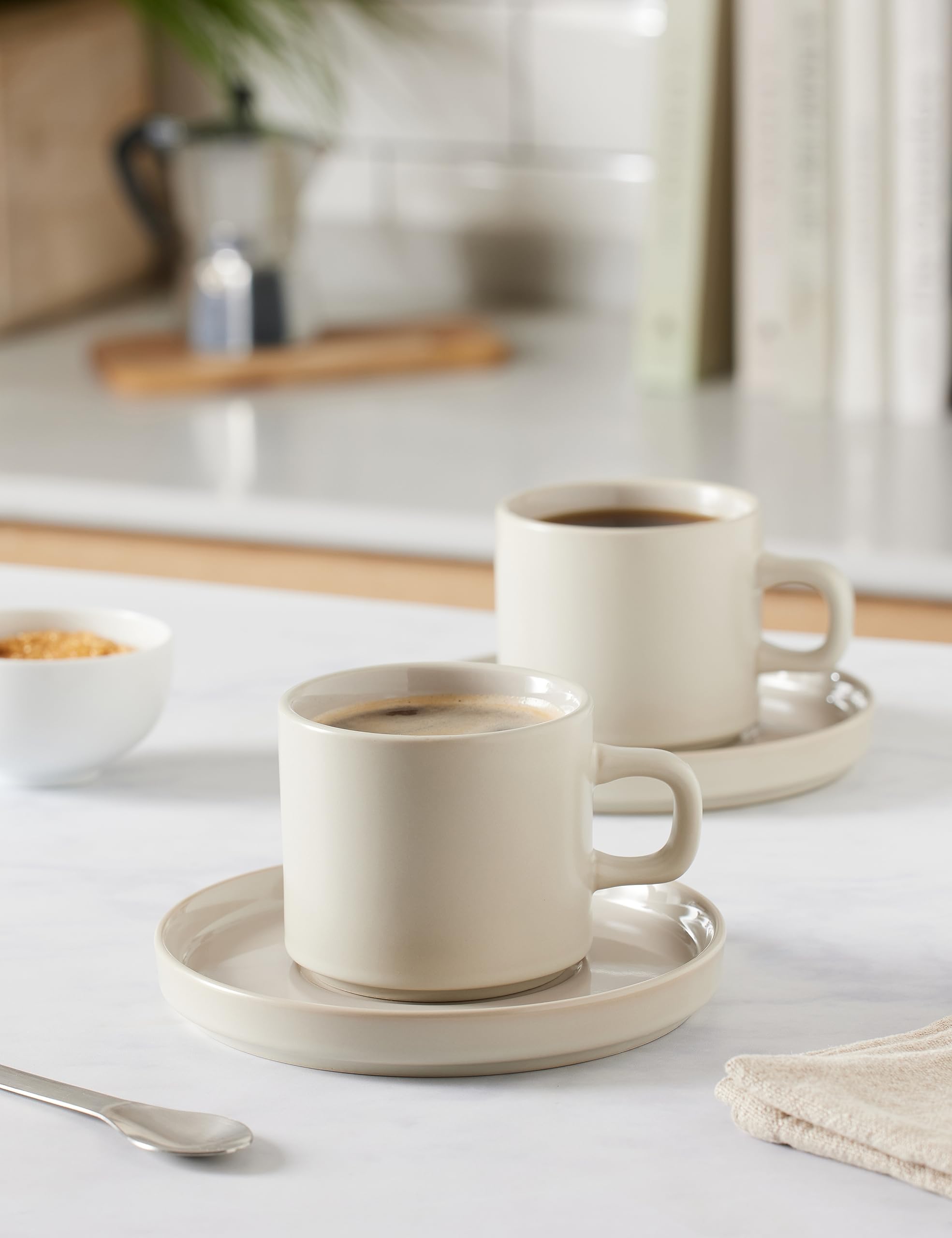 blomus -PILAR - Set de 2 tazas de café de loza, Moonbeam, 200 ml de capacidad, elegante y apto para lavavajillas