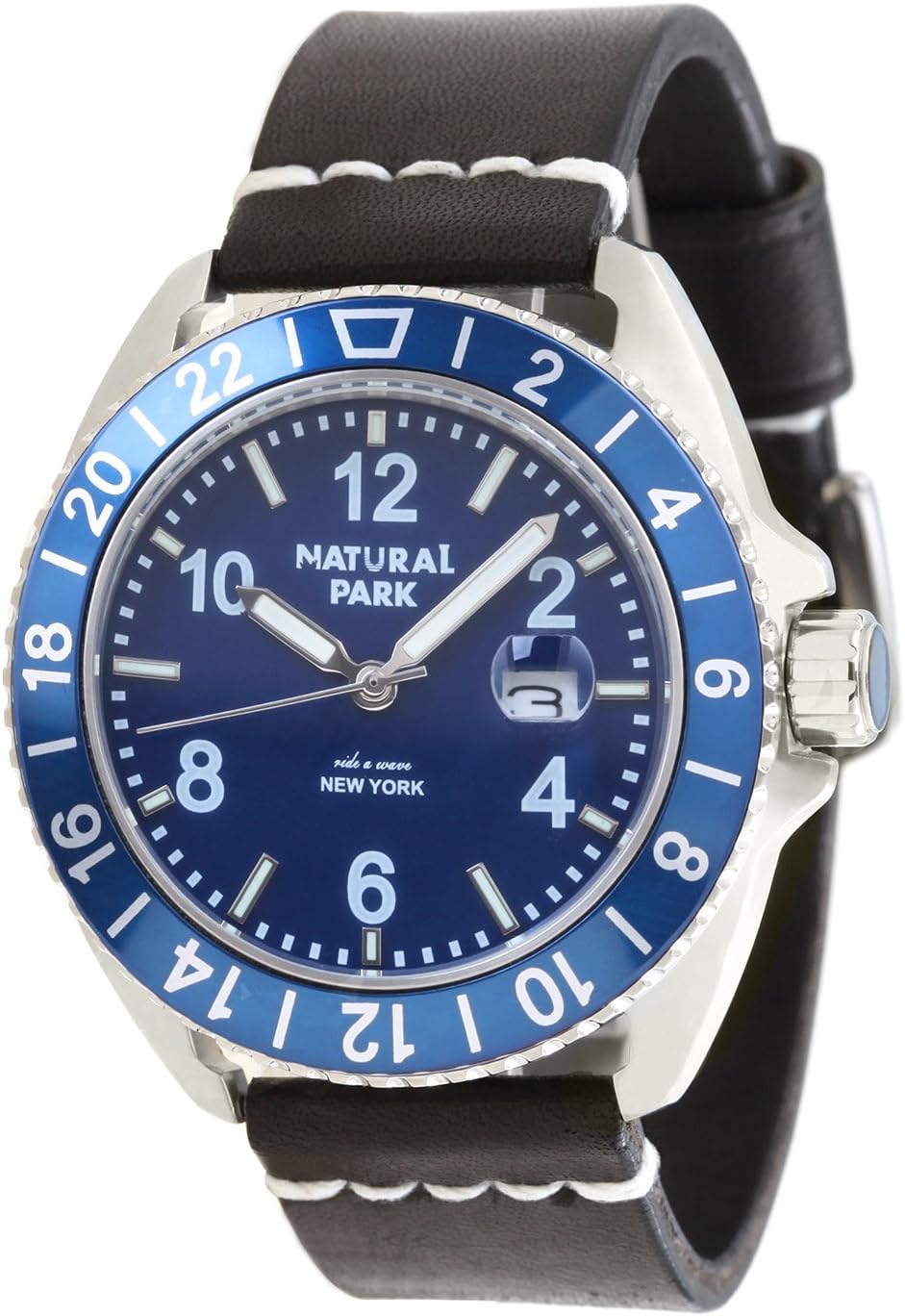 Natural Park Mens Unique Casual Quartz Watch with Luminated Hand with Leather Strap (Blue Dial)