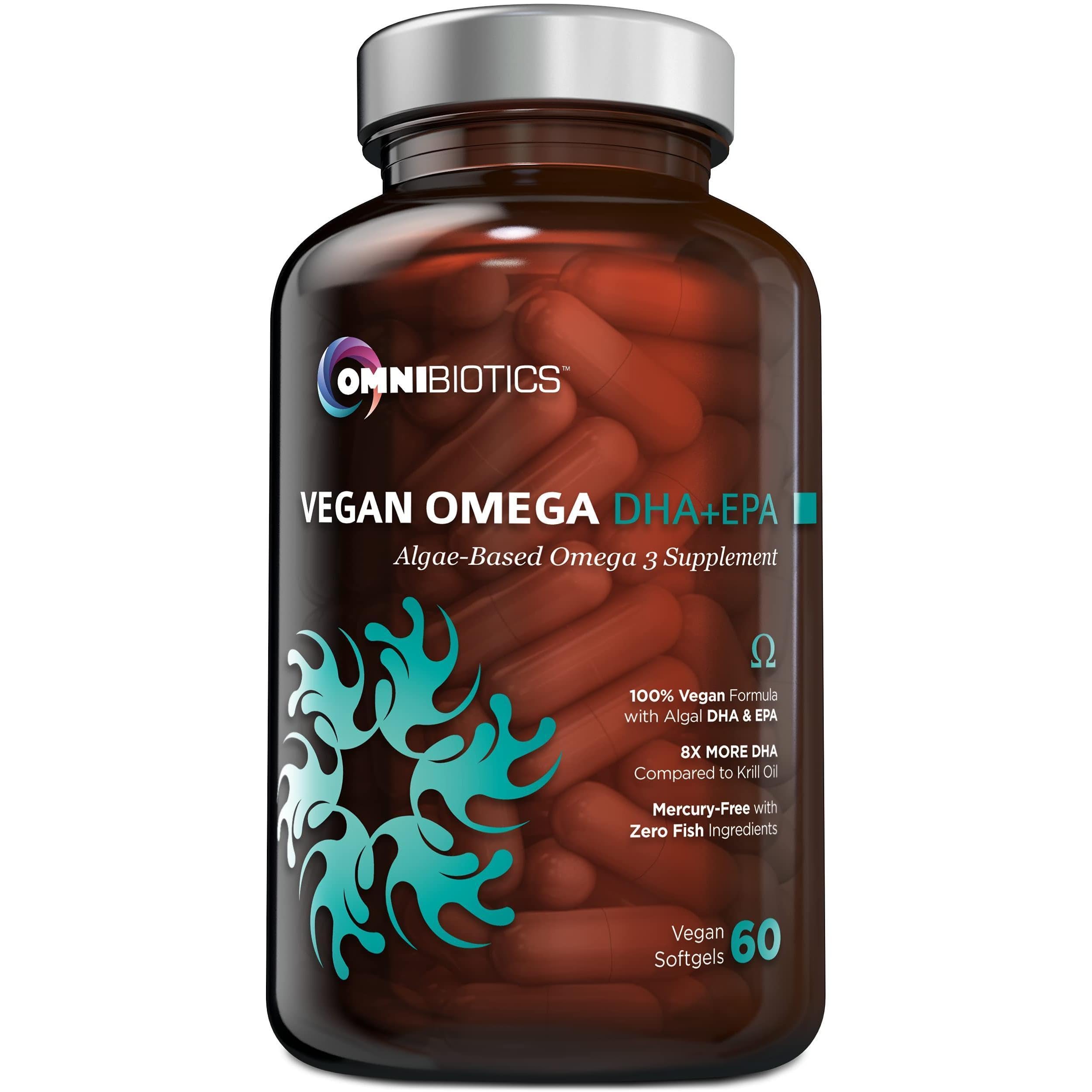 OmniBiotics Vegan Omega 3 DHA EPA Supplement – MD-Certified Prenatal Supplement with 8X More DHA Than Krill Oil, Fish-Free, Non-GMO – 60 Vegan Capsules