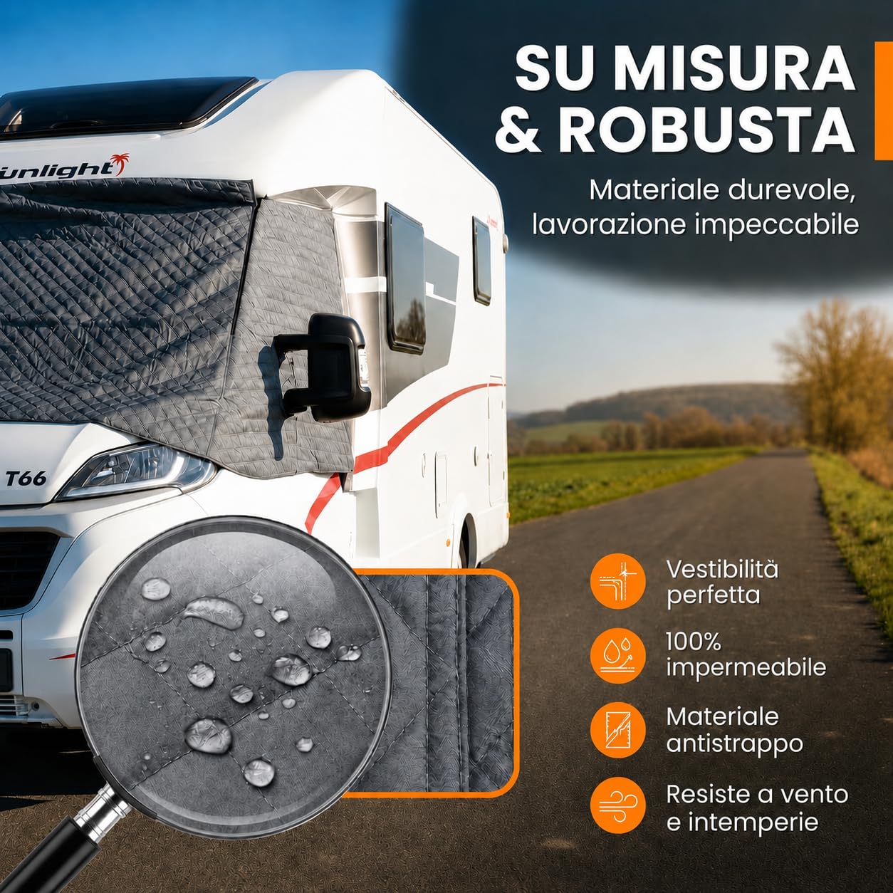 NATURIZ® Fiat Ducato, copertura per parabrezza anteriore, tappetino termico esterno con parasole per camper, per Fiat Ducato, Citroen Jumper, Peugeot Boxer 2006-2025 (Fiat)