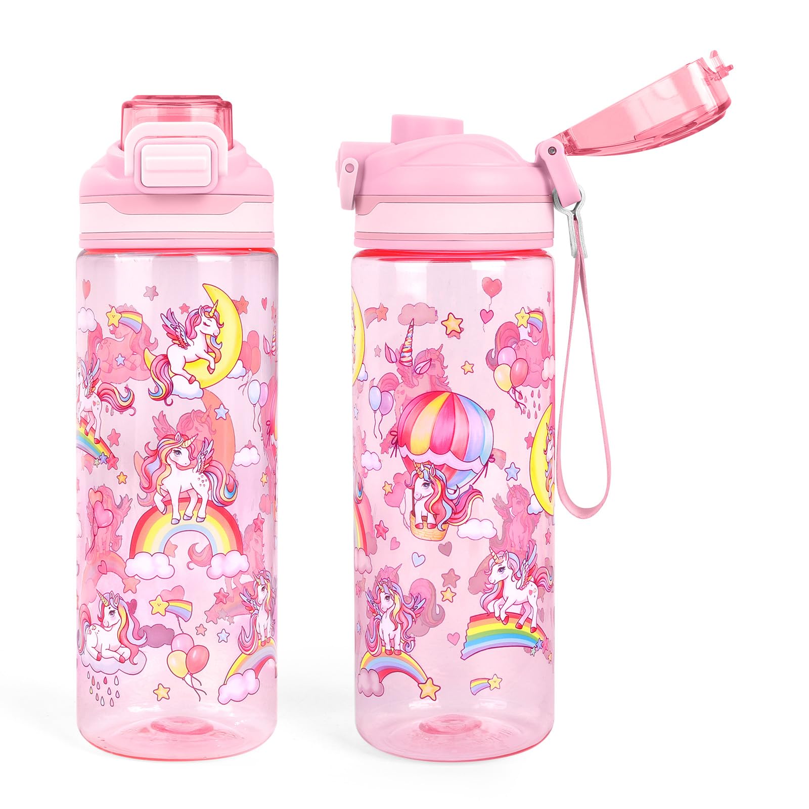 Decalsweet Kids Water Bottle with Handle,650ml BPA Free Childrens Water Bottle,Leakproof Sport Bottle for Girls Teens,Tritan Drinking Bottle for School Travel Gym,Unicorn Rainbow