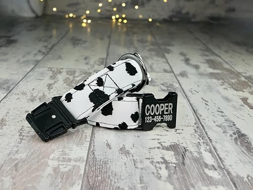 Miniatura 4 de Collar de perro estilo vaca con hebilla de metal, hecho a mano, collar personalizado grabado personalizado, 1 pulgada de ancho, collares de diseño