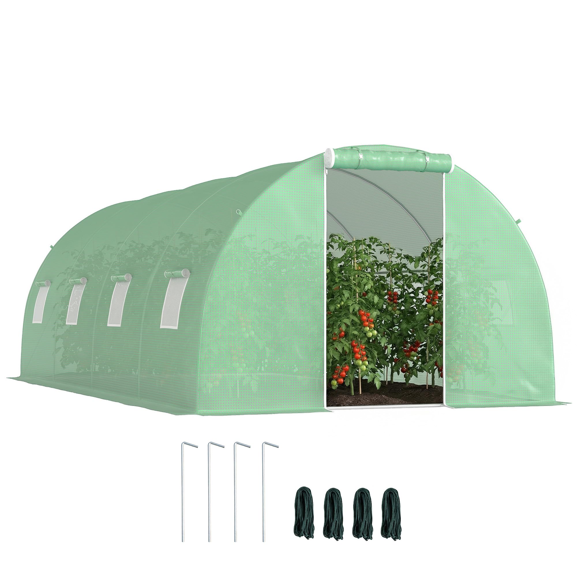Outsunny Foliengewächshaus begehbares Polytunnel 6 x 3 m Gewächshaus mit 8 Fenster Treibhaus Frostschutz Stahlrohr Dunkelgrün