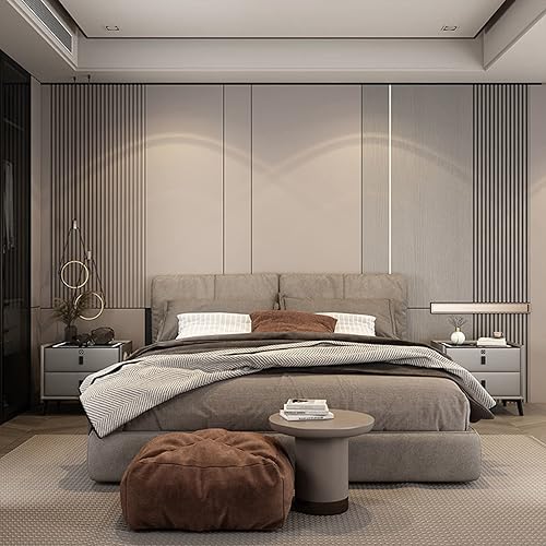 Miniatura 8 de TBQATNTS Mesita de noche con estación de carga, mesas auxiliares de dormitorio con bloqueo de huellas dactilares y altavoz, moderna mesita de noche