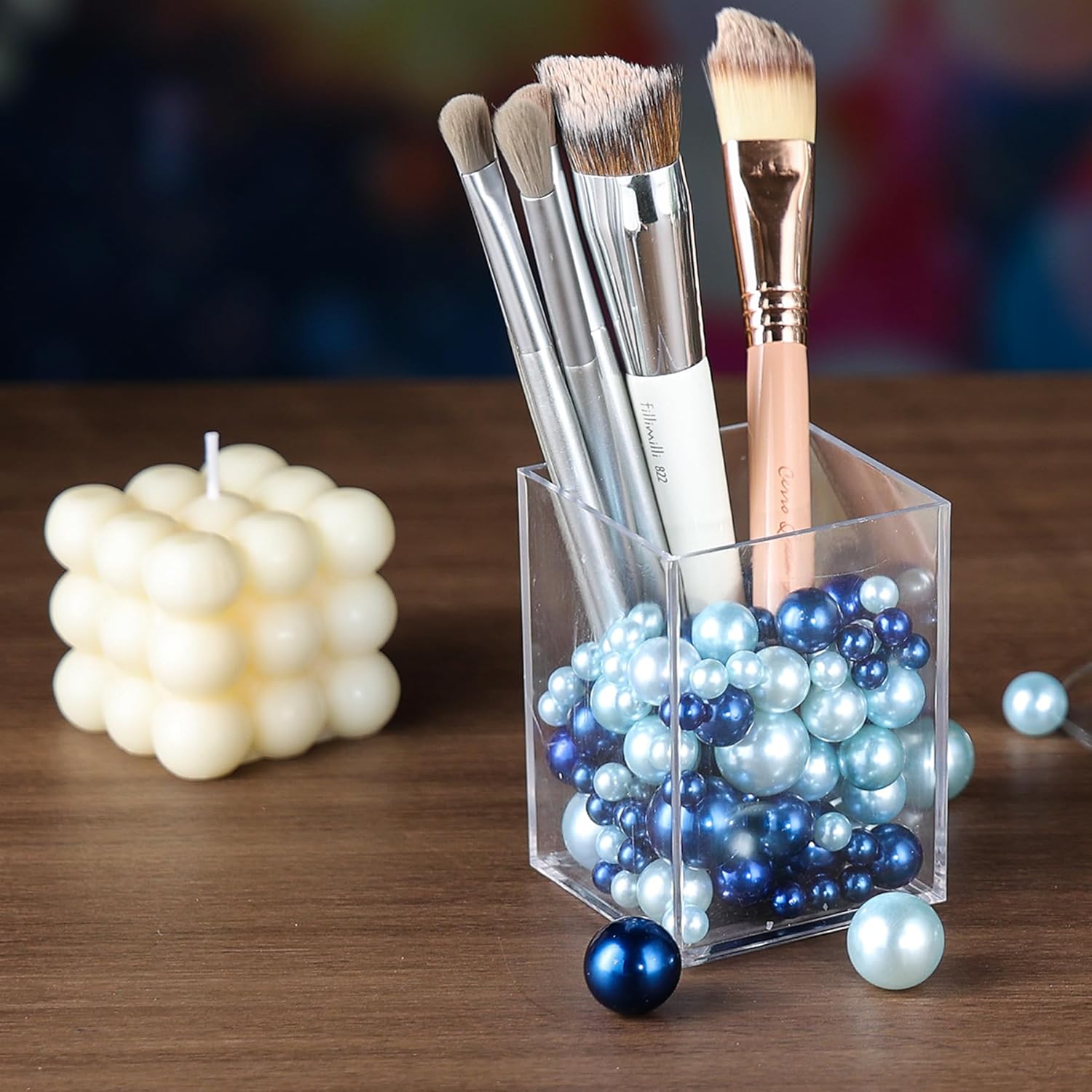 280Pcs Beads Faux Pearls Vase Filler for Centerpieces, Navy+Light Blue 8/14/18mm No Hole Pearls for Vase, Beads for Wedding Makeup Party Home Birthday Table Decor Decoration - Image 5