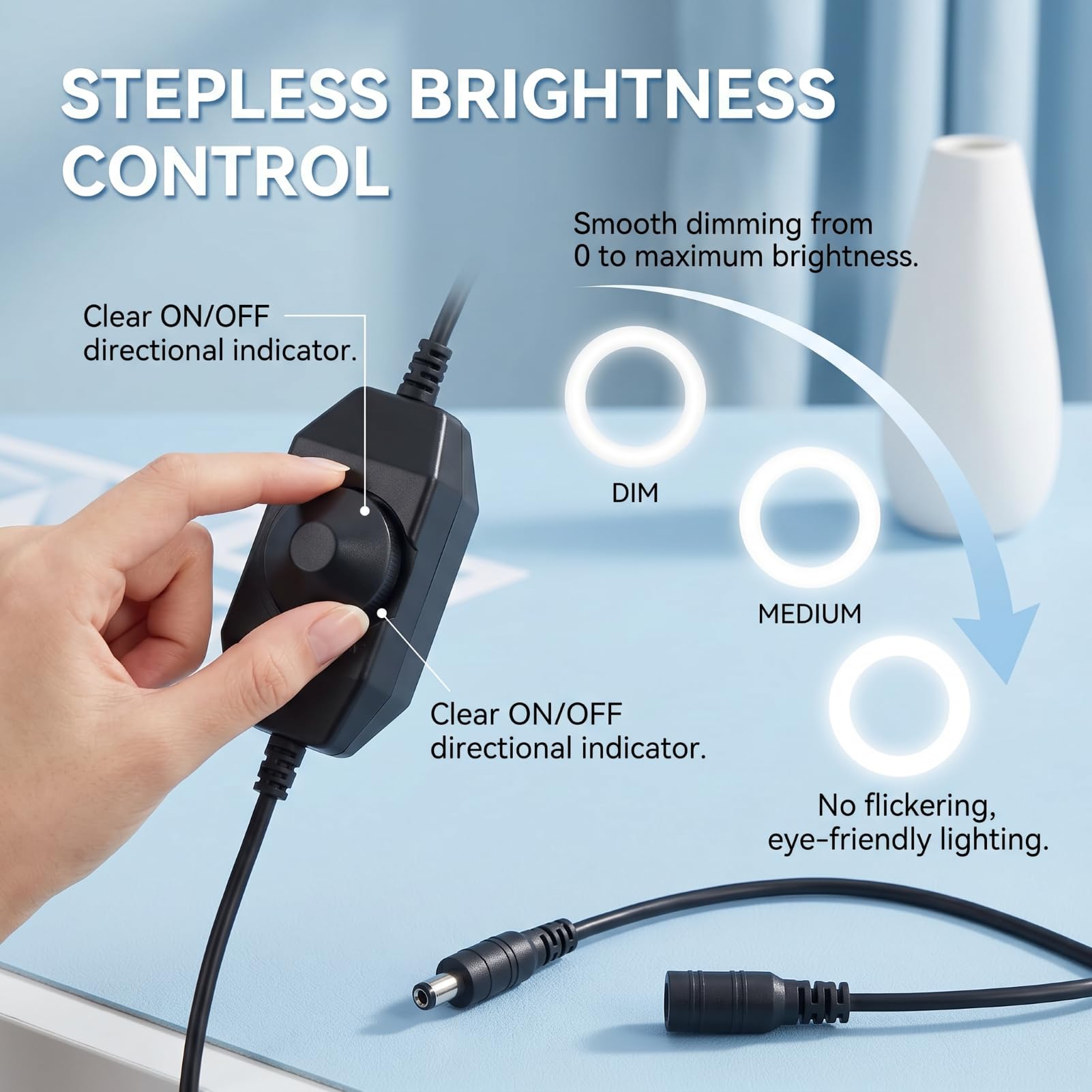2 Stück LED-Dimmer DC 12 V 24 V, Dimmer LED, 12 V, 24 V, PWM, drehbarer Lichtstärkeregler mit Schalter, Linie für einfarbige LED-Streifen, 3528 5050 5630, Lichterkette und Beleuchtung