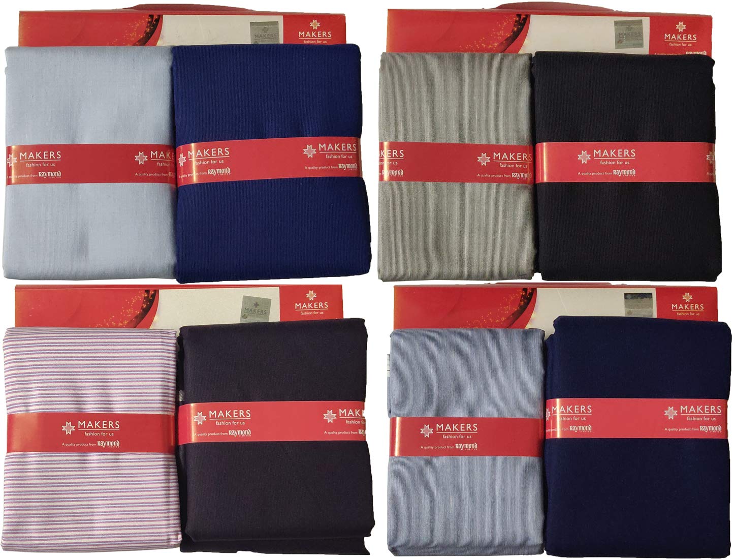 Raymond Fabrics Raymond Makers Men's Unstitched Shirt & Trouser Fabric Combo (Multicolour, Free Size) - Gift Pack (Set Of 4)