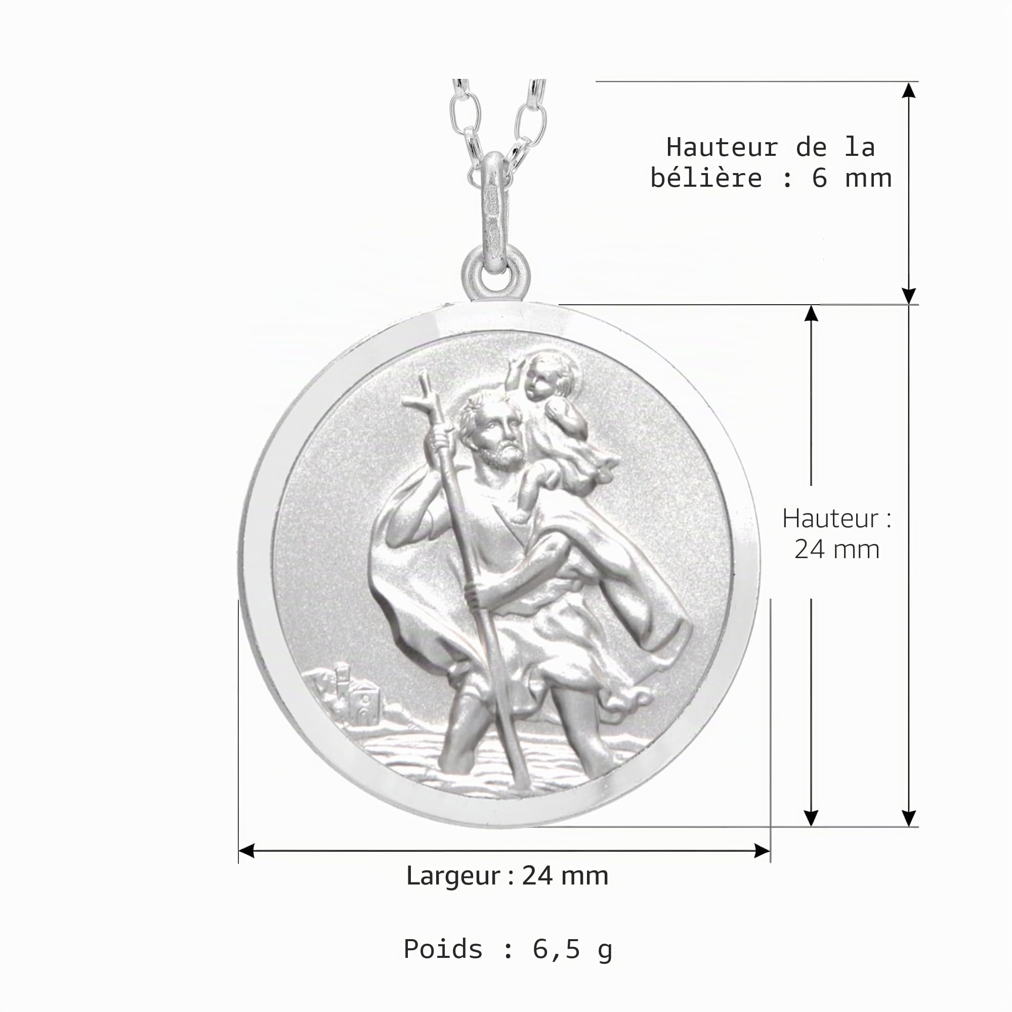 Alexander Castle Collier Pendentif Saint Christophe Réversible pour Homme, en Argent Sterling 925, Grande Taille (24mm), avec Chaîne en Argent Sterling de 50cm et Coffret Cadeau Bijoux