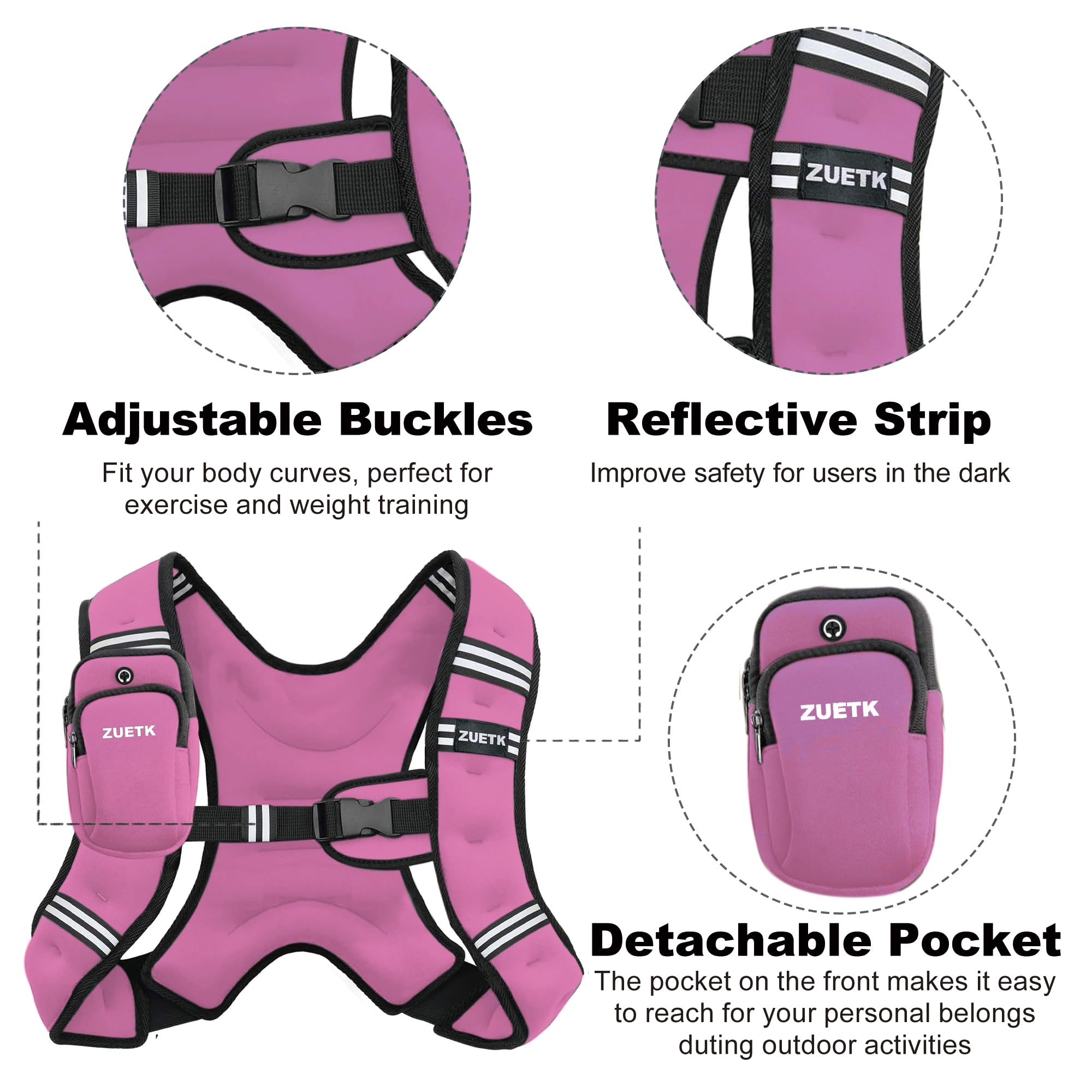 Weighted Vest, 6lb/8lb/12lb/16lb/20lb/25lb/30lb Weight Vest with Reflective Stripe, Weighted Vest for Men Women Workout Equipment for Strength Training, Running, Jogging, Fitness, Weight Loss