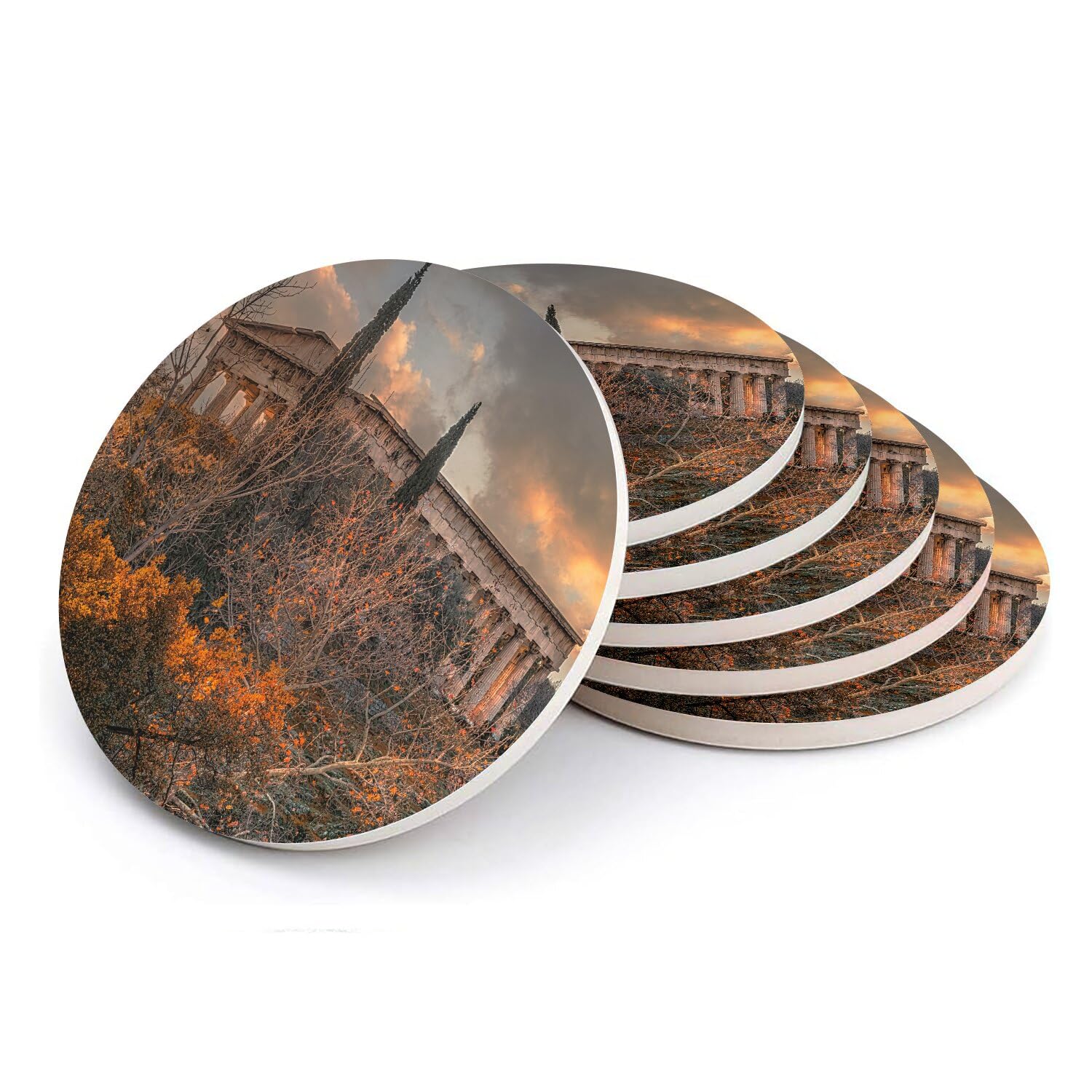 Sous-verre ronds en céramique coffret cadeau lot de 6 souvenir de Grèce