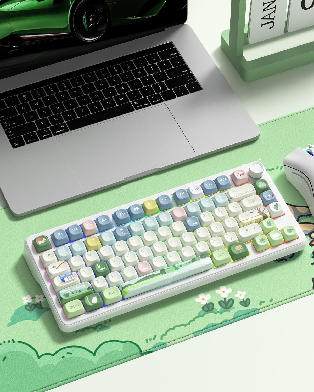 MOA Profile Farm Theme PBT Keycaps Set, 133 Keys Cute Rainbow Custom Keyboard Keycaps for Mechanical Keyboards, Dye-Sublimation, Compatible with 60%, 65%, 75%, 100% Layout
