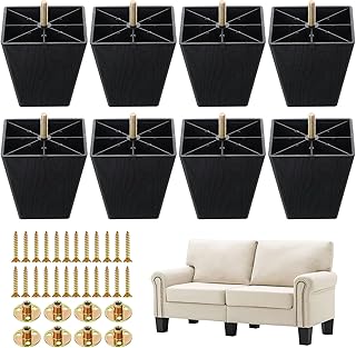 8 Pack 4 Inch Furniture Legs Plastic Sofa Coach Legs Square Tapered Feet Sofa Legs with T-Nuts Screws for Legs Sofas Chairs Cabinets Dressers Beds, Black
