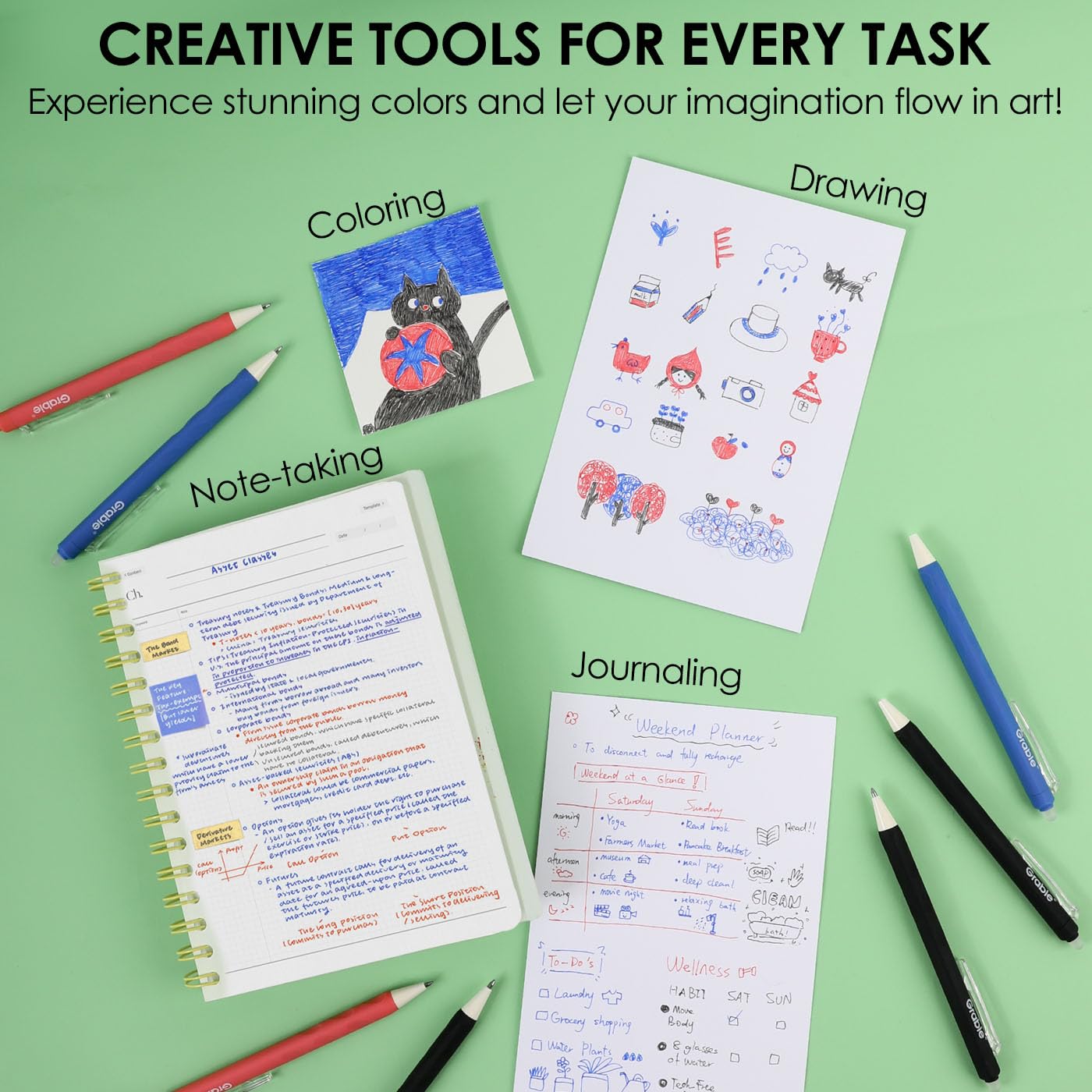 Grabie Erasable Gel Pens Medium Point 0 7 mm Erasable Pens Make Mistakes Disappear for Drawing Writing Planner — view 6