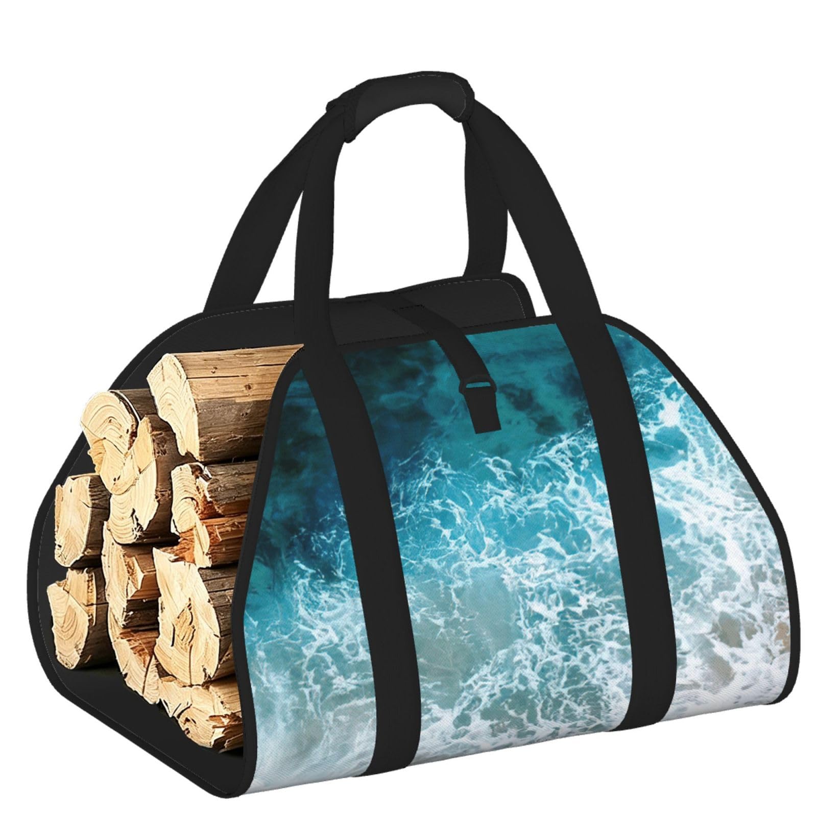Beautiful Ocean Waves Print Firewood Bag Wood Carrier Transport Sack Camping Picnic Storage Daily Home