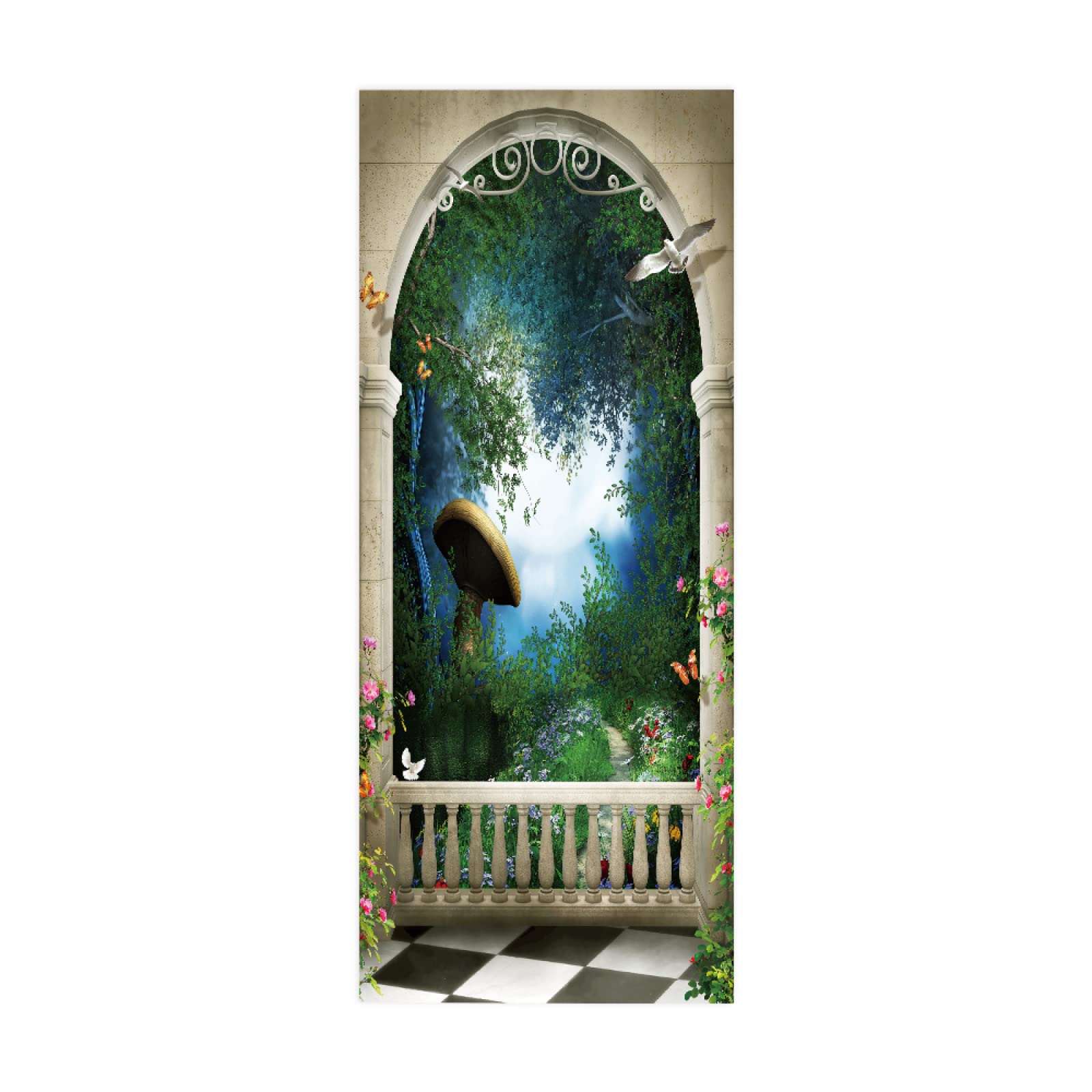 3D Door Stickers Green Forest W85 x H205 cm Decor Mural Art Sticker Wallpaper Wall Removable Self Adhesive Window Decal for Home Office
