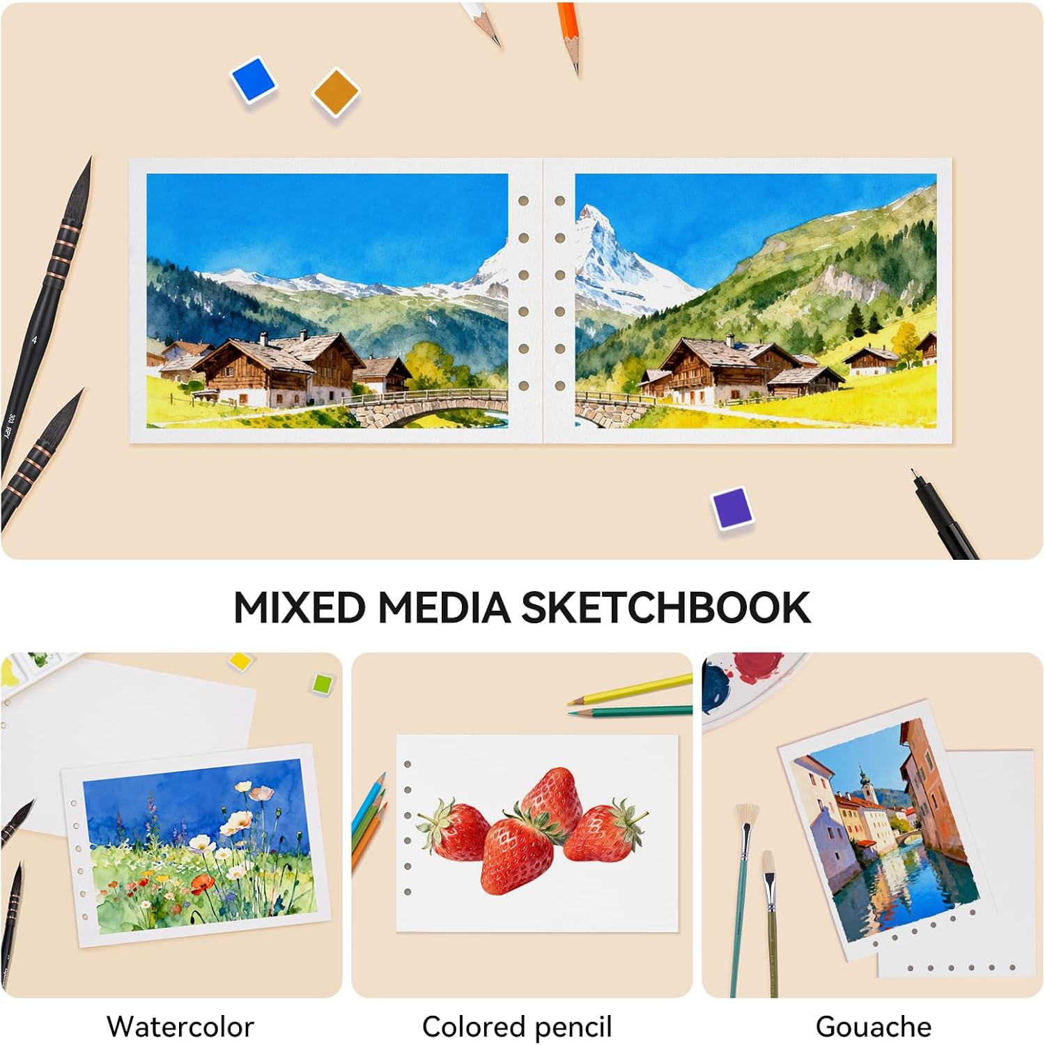 Lightwish Watercolor Paper Refill, 2 Pack, 40 Sheets Total - 100% Cotton Acid-Free 300gsm/140lb A5 Landscape Format, Hot Press Texture - Compatible with Lightwish A5 Watercolor Sketchbooks （5.8*8.2in)