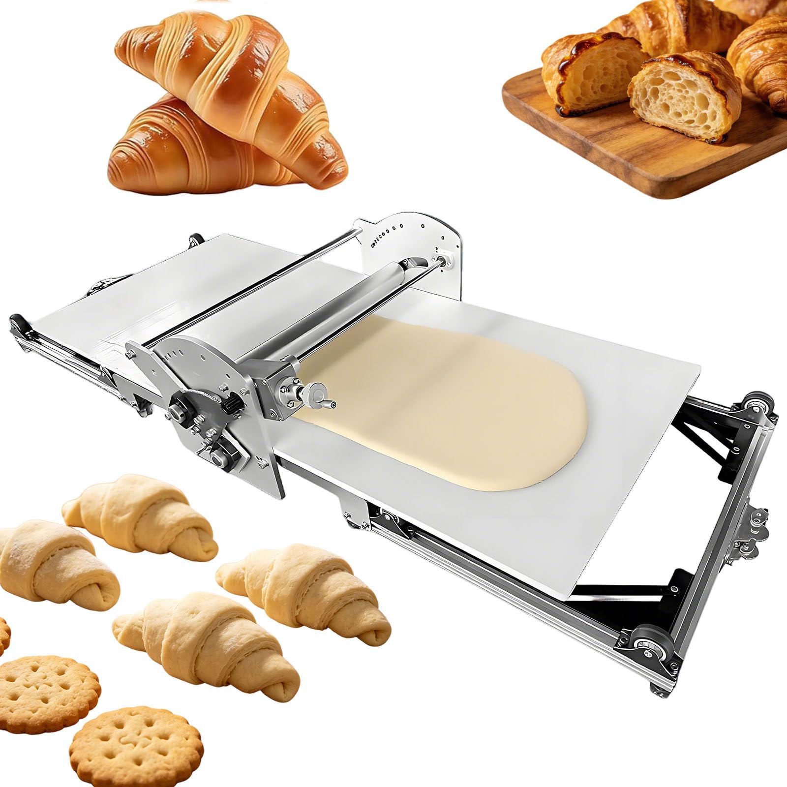 Ymnogjie Folding Dough Sheeter,Thickness Adjustable Electric Dough Roller,Machine Stainless Steel Sheeter,Baking Pastries and Bread,for Home and Commercial Bakeries