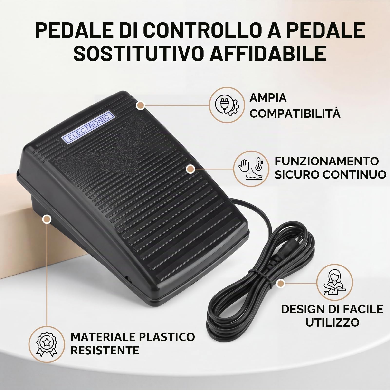 Pedale per Macchina Cucire Accessori per Macchina Cucire Domestica Pedale con Cavo Alimentazione Pedale per Macchina Cucire per FY2301/2300 per JH8330A/JH8190S (spina UE 220V)