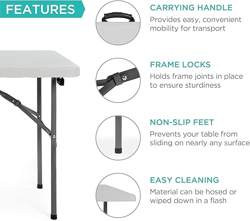 Miniatura 59 de Best Choice Products Mesa plegable de plástico de 4 pies, para interiores y exteriores, resistente, portátil, con asa, cerradura para picnic, Negro