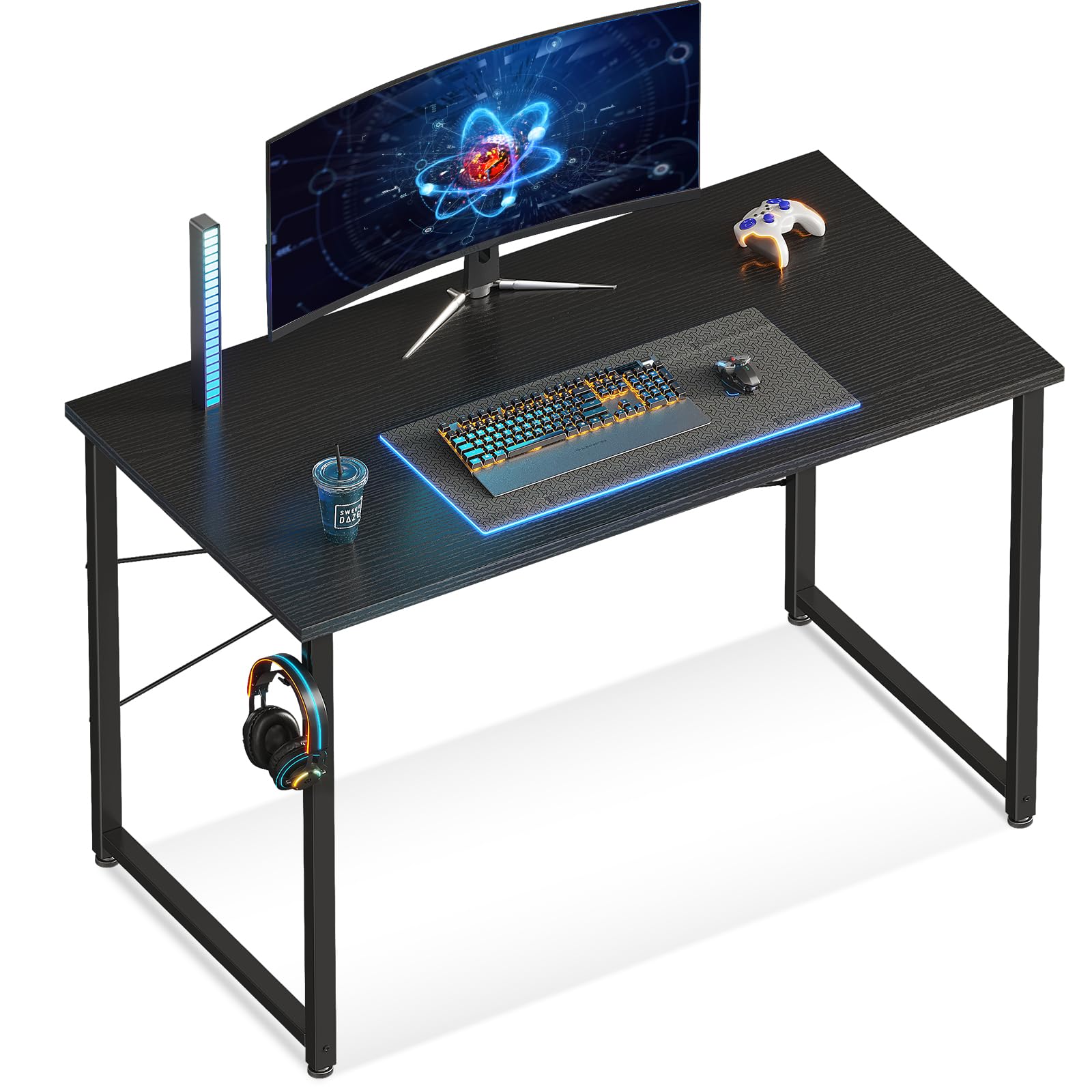ODK 40 Inches Small Computer Desk, Home Office Desk for Small Spaces, Writing Desk with Headphone Hooks, Black