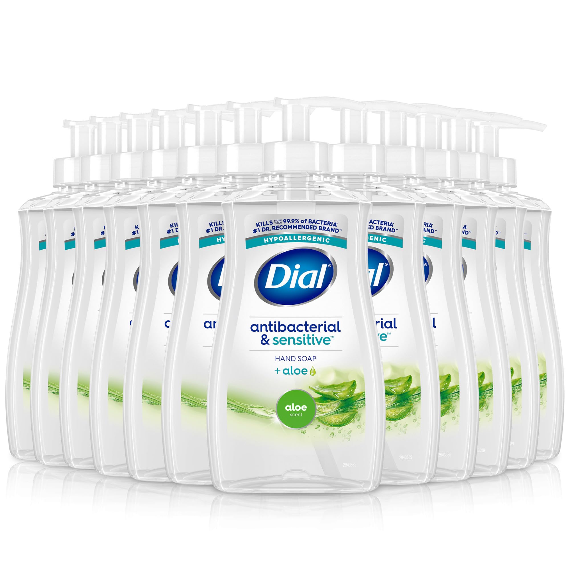 Dial Antibacterial Defense Liquid Hand Soap + Aloe, Aloe Scent, 11 Fl Oz (Pack of 12), Dermatologist-Tested Hand Wash, Gentle Formula