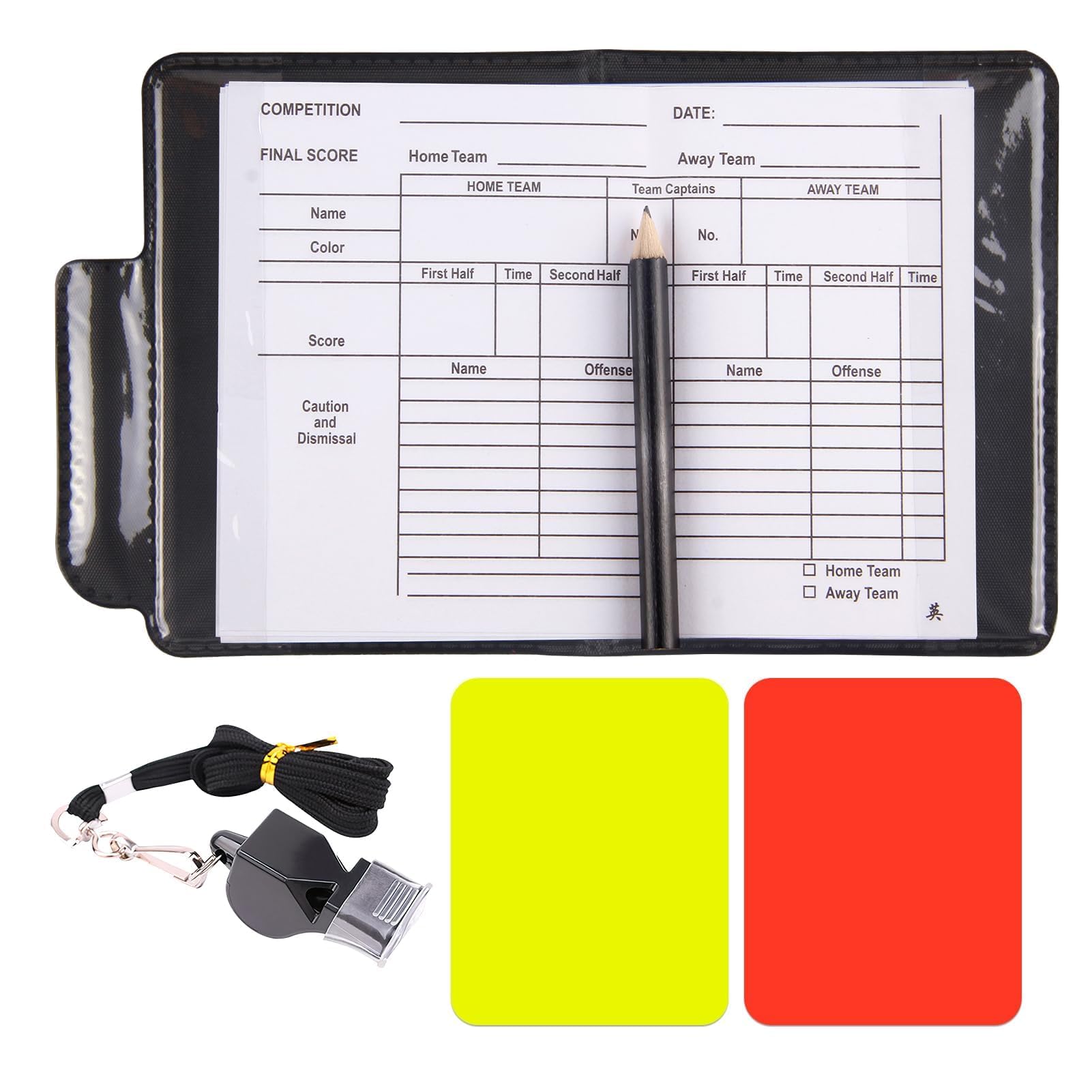 Referee Card Set Football Referee Red and Yellow Cards Sports Referee Kit with Whistles Match Score Book with Pencil Referee Equipment for Football Basketball Soccer Hockey School