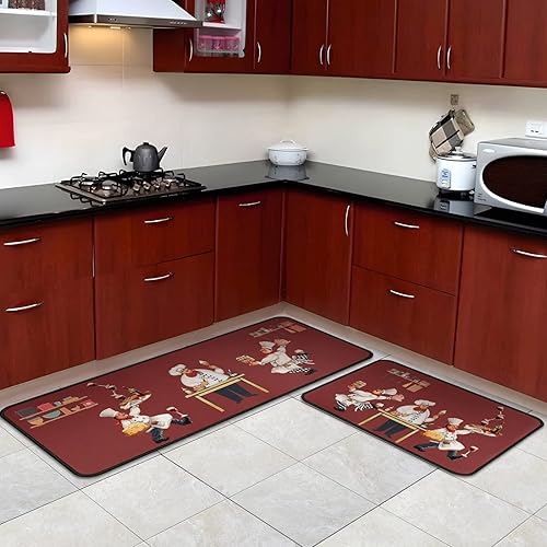 Miniatura 2 de Juego de 2 tapetes de cocina Fat Chef para cocinar, antideslizantes, impermeables, de pie para cocina, de 17 x 30 pulgadas + 17 x 47 pulgadas