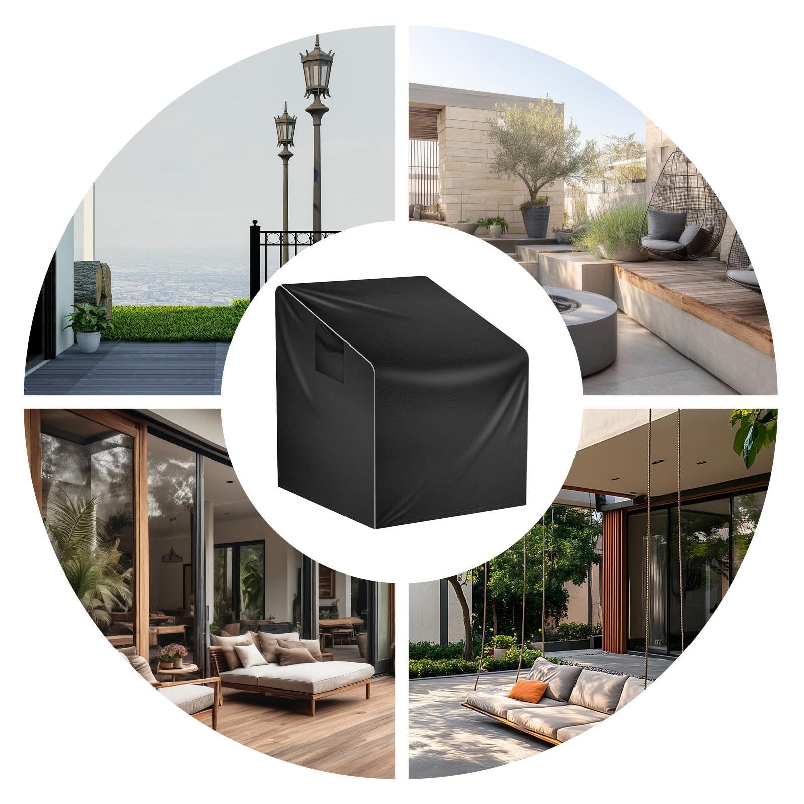 Coprisedia da giardino, 1 pezzo, impermeabile in tessuto Oxford 600D, coperture per mobili da giardino, impilabili, anti-UV, per sedie impilabili, 91 x 71 x 120/85 cm