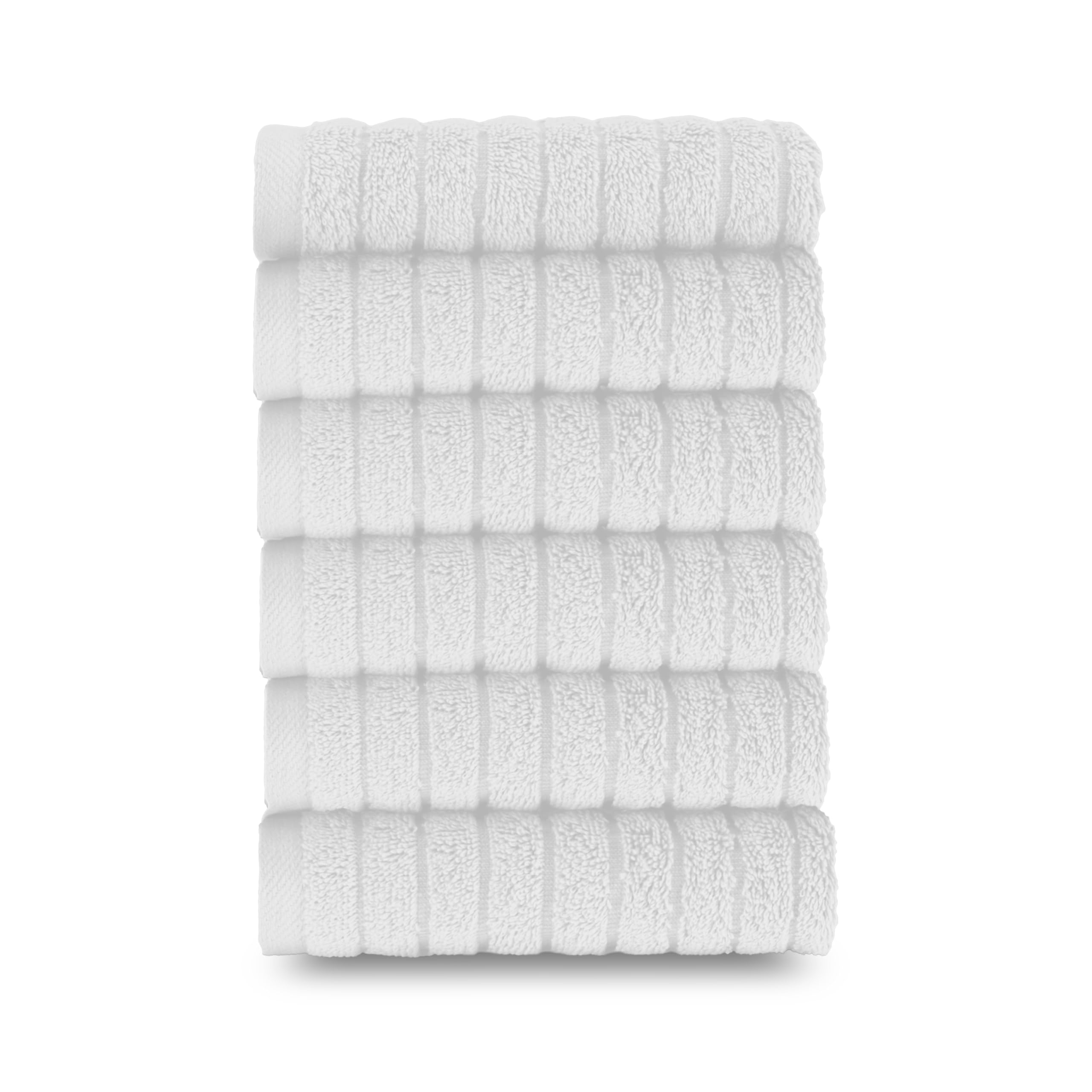 Elegant Comfort 100% Turkish Cotton Corduroy Ribbed Luxury Washcloths 6 Pack Soft 13 x 13 Inch - Higly Absorbent, Durable, Quick Dry, Spa Premium Hotel Quality for Bathroom or Travel, White