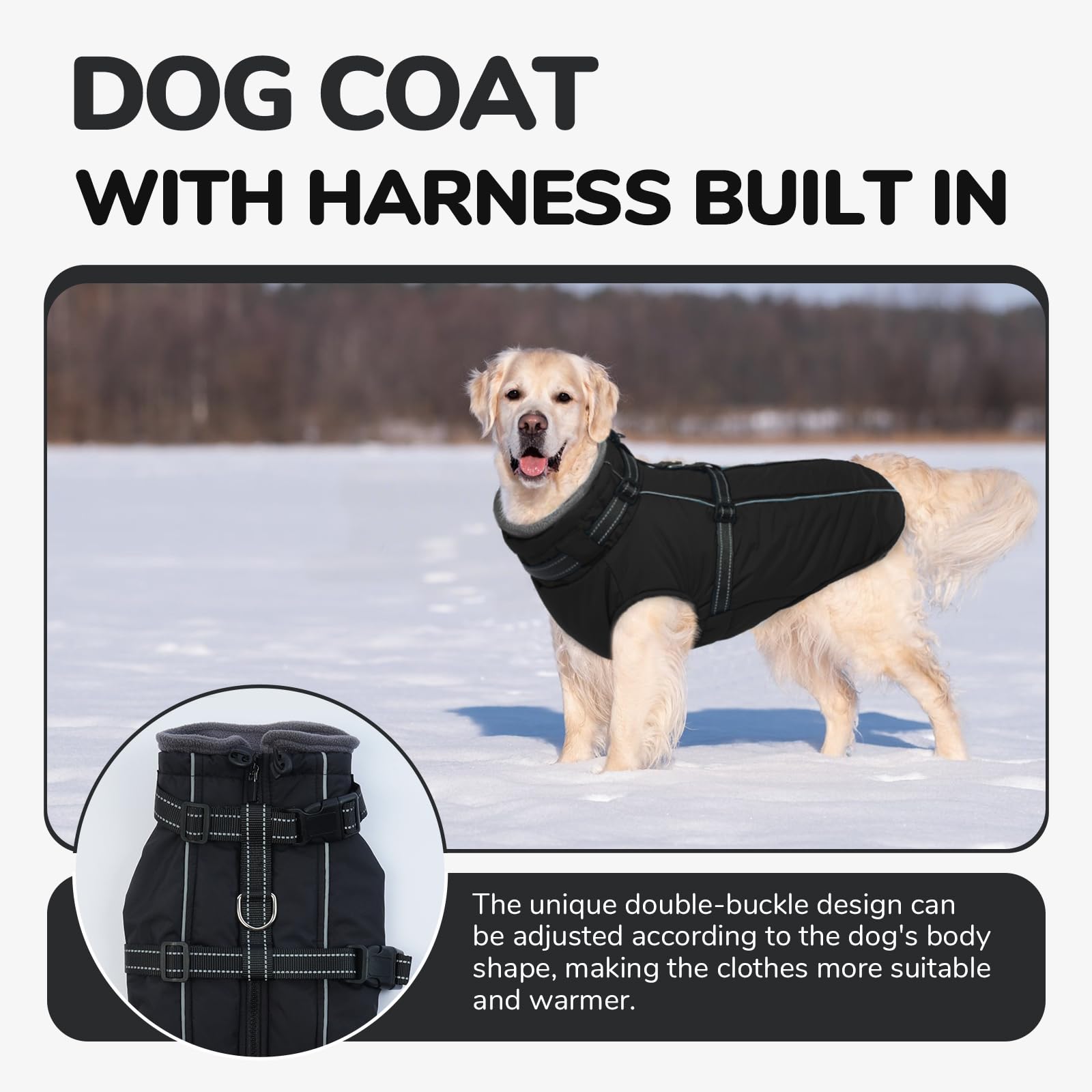 Lelepet Manteau pour chien extra large avec harnais - Veste polaire chaude et imperméable, gilet d'hiver réfléchissant combinaison de neige pour grands chiens, Braque de Weimar - Noir 3XL