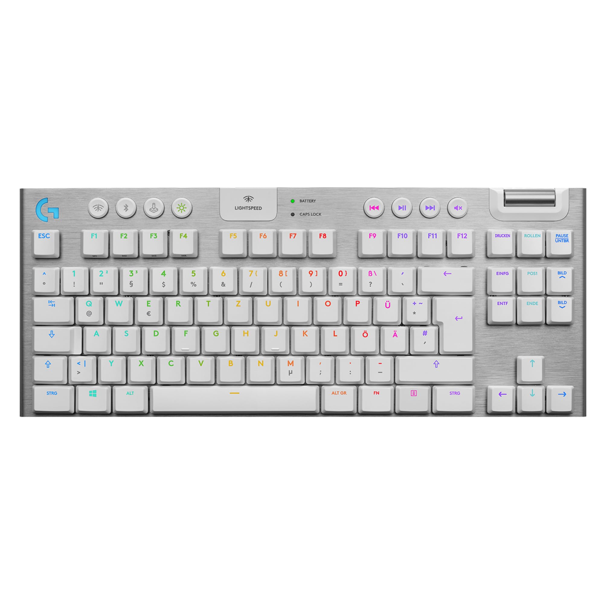 Logitech G LIGHTSPEED TKL Tenkeyless - Tastiera meccanica da gioco senza fili, con tasti GL, design ultra sottile, 40 ore, layout tedesco QWERTZ, bianco