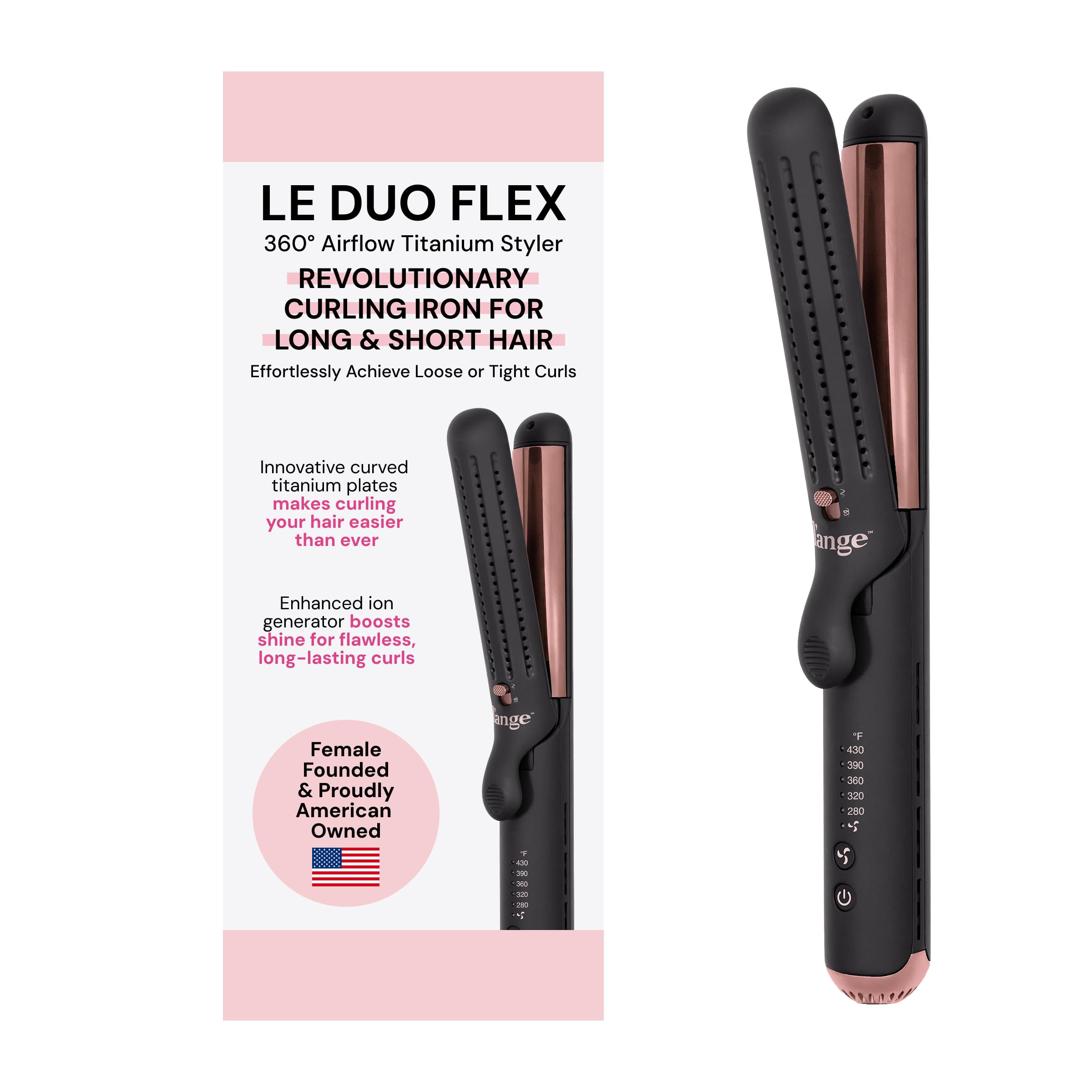 L’ANGE HAIR Le Duo Flex 360° Airflow Titanium Styler | Plancha rizadora con ajustes ajustables que crea ondas | Estilizador de flu