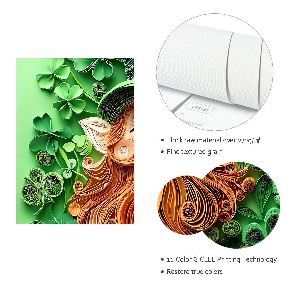 St. Patrick's Day sztuka na płótnie fantazyjne zbliżenie twarzy zielony kapelusz wirujący papier sztuka quilling żywe obrazy plakatowe do dekoracji mieszkania 90 x 110 cm