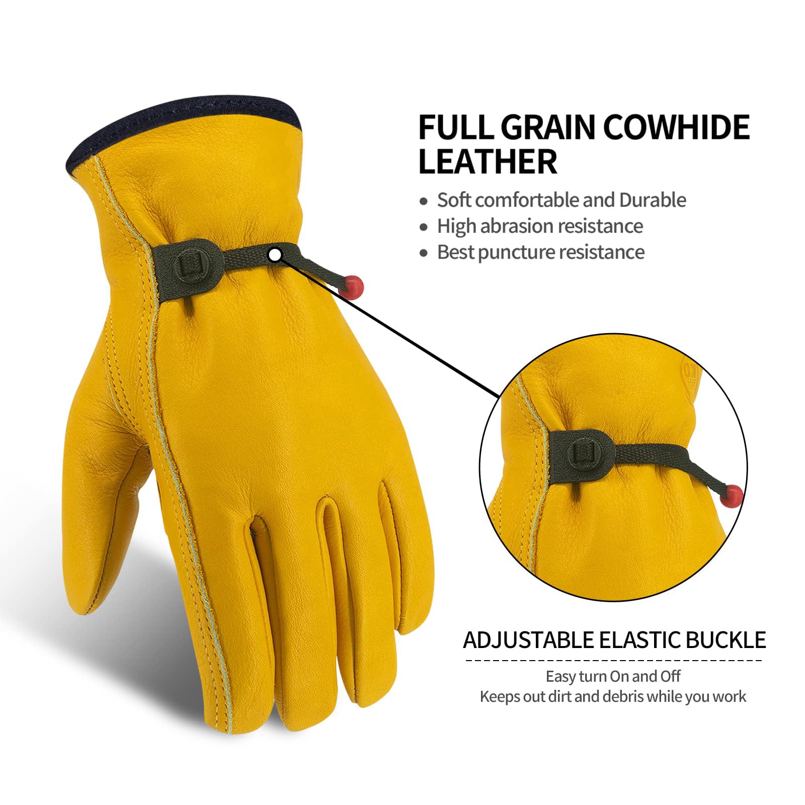 Leder-Arbeitshandschuhe, verstärkte, langlebige Gartenhandschuhe, Rindsleder, stich- und schnittfest, goldfarben, Größe L