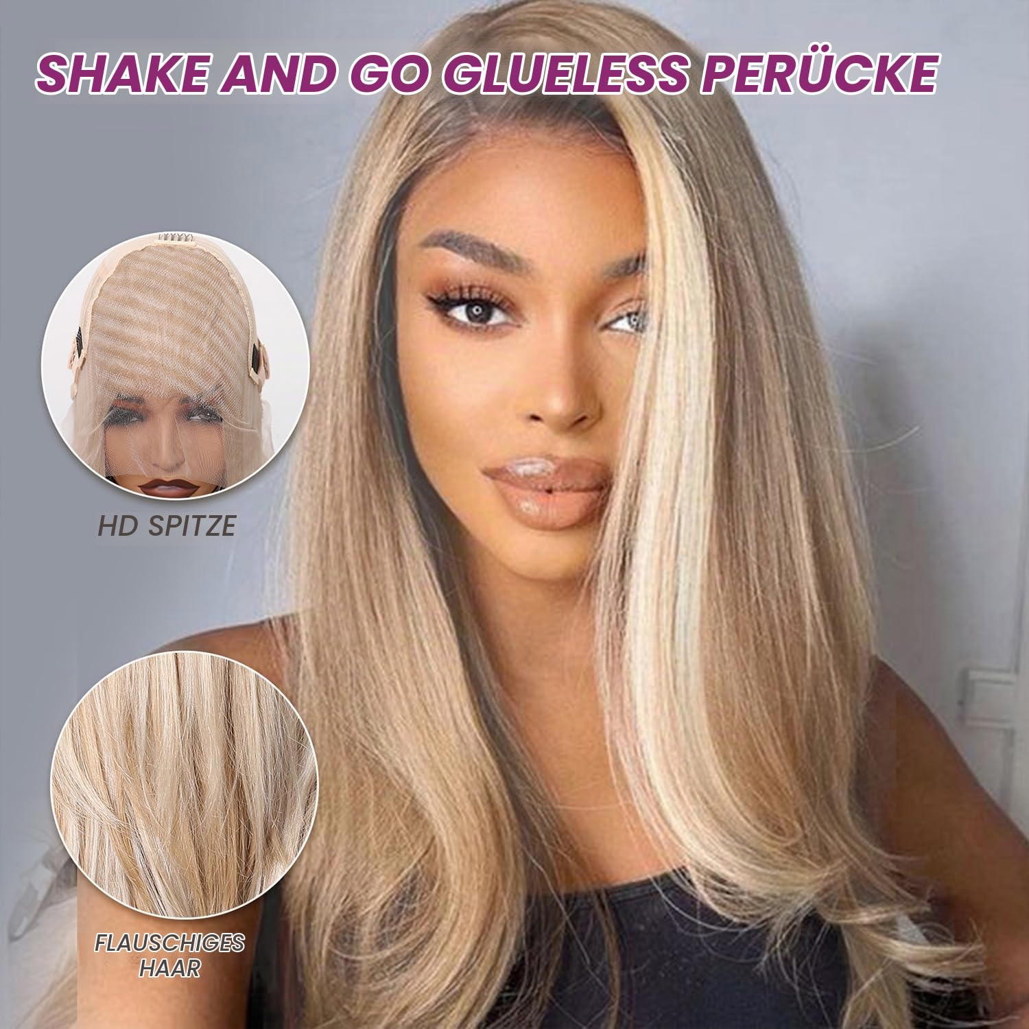 Testar 613 13×6 Spitzenfront-Perücke,lange blonde Perücken für Damen,HD transparante Spitze,Perücke in Platinblond,22 Zoll glattes Haar,natürlich gestuft,klebefrei,synthetische Perücke
