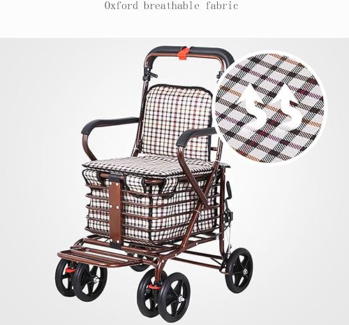 Miniatura 5 de Andador para ancianos se puede sentar y empujar cuatro ruedas carrito de comestibles asiento caminador plegable Ancianos mano empujar carrito de